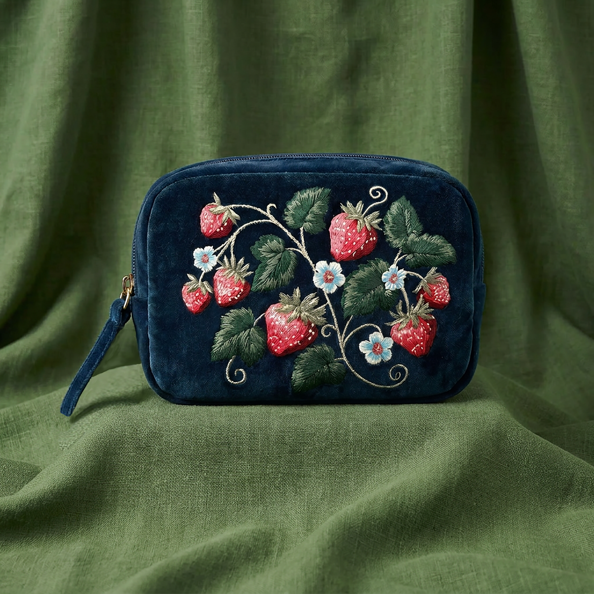 Abundance Embroidered Velvet Makeup Bag