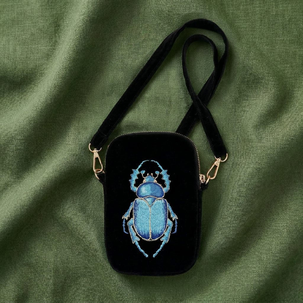 The Guardian Embroidered Velvet Cell & Sunnies Pouch