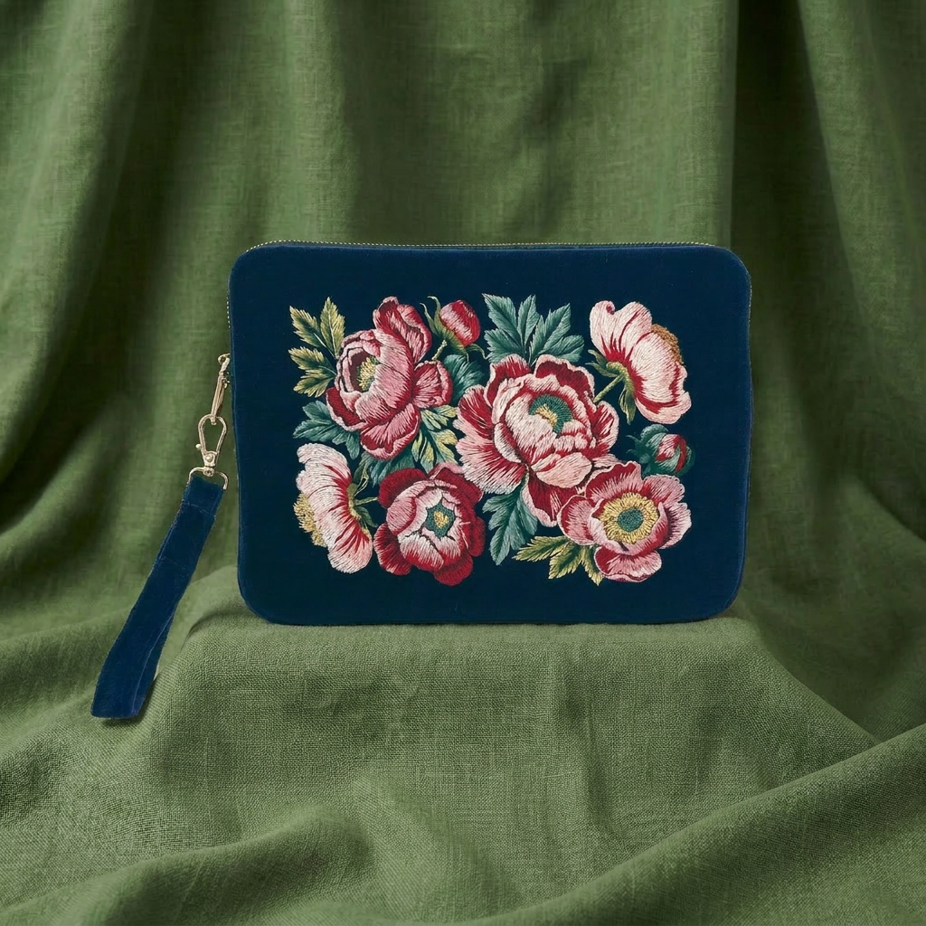 Prosperity Embroidered Velvet Everything Pouch