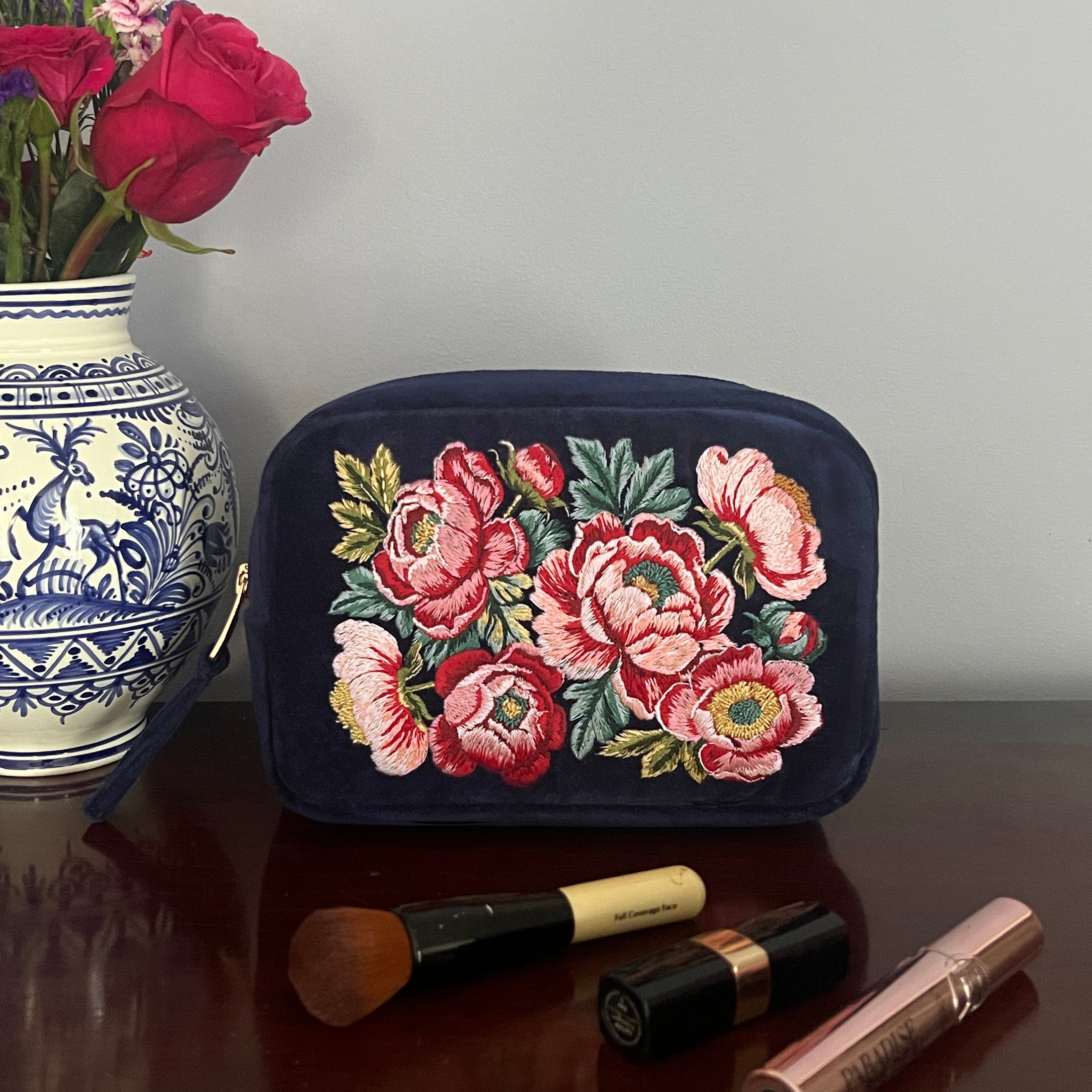 Prosperity Embroidered Velvet Makeup Bag
