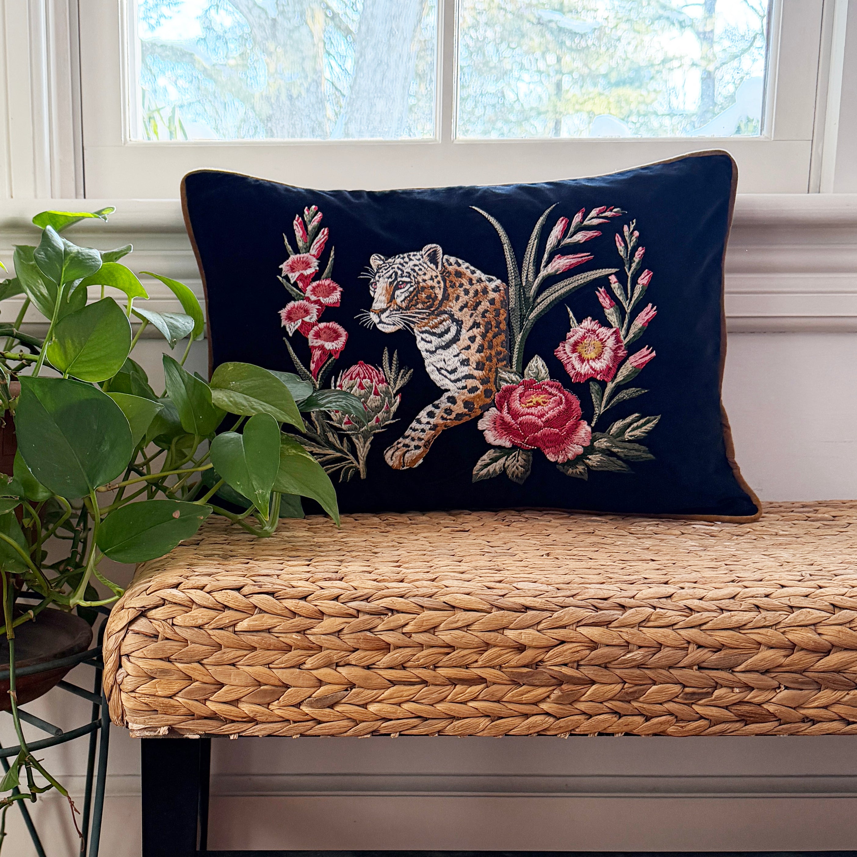 Strength Embroidered Velvet Pillow