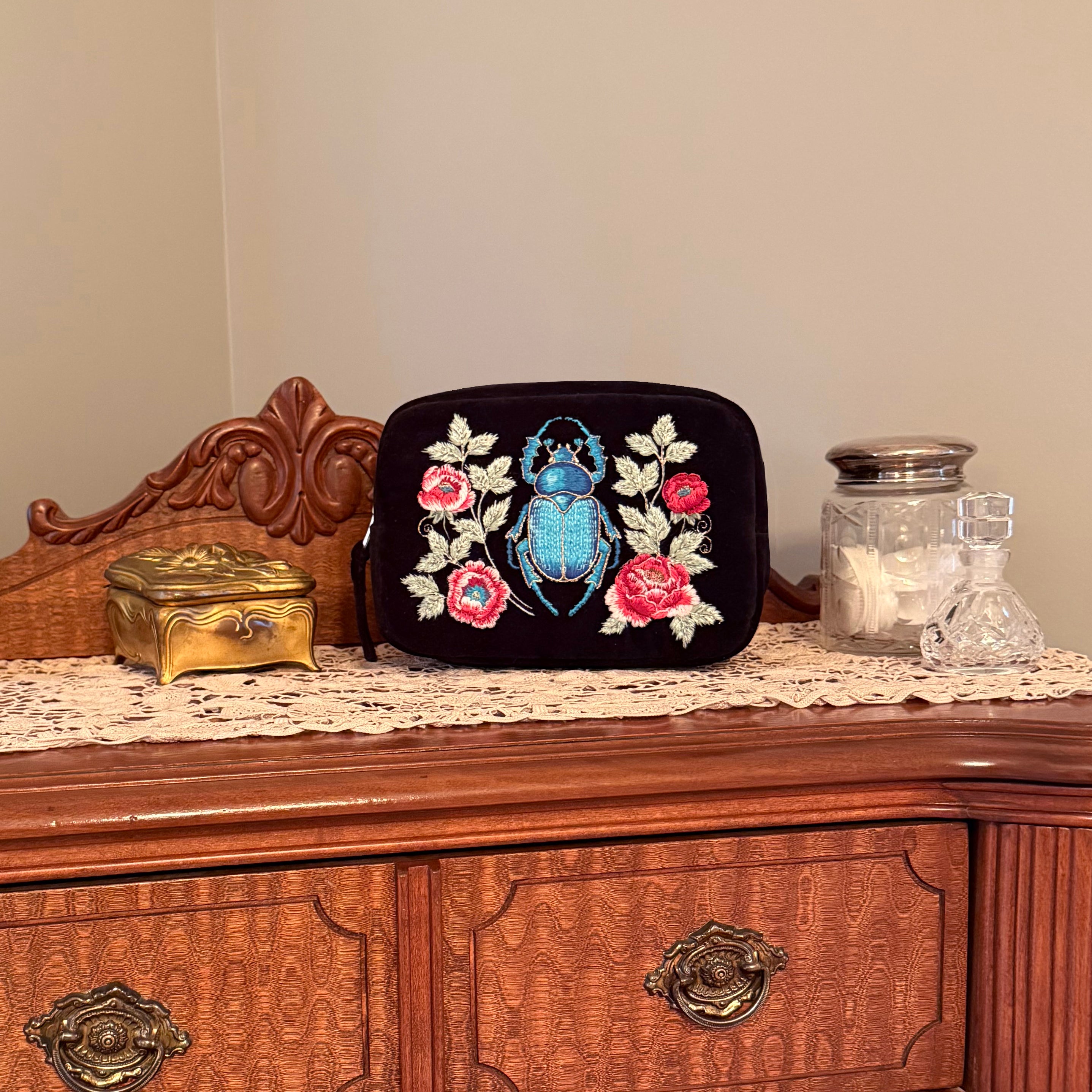 Sanctuary Embroidered Velvet Makeup Bag