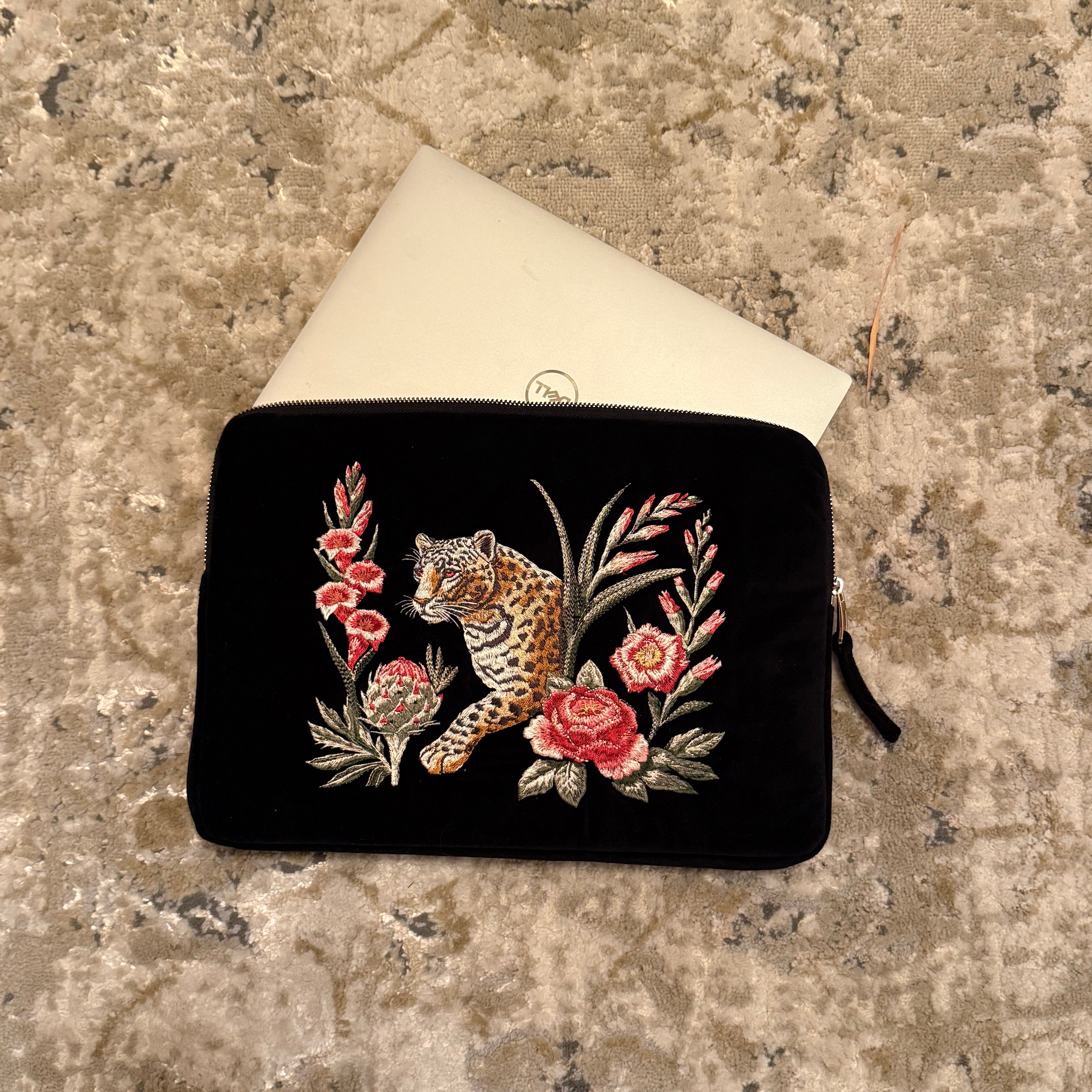 Strength Embroidered Velvet Laptop Sleeve