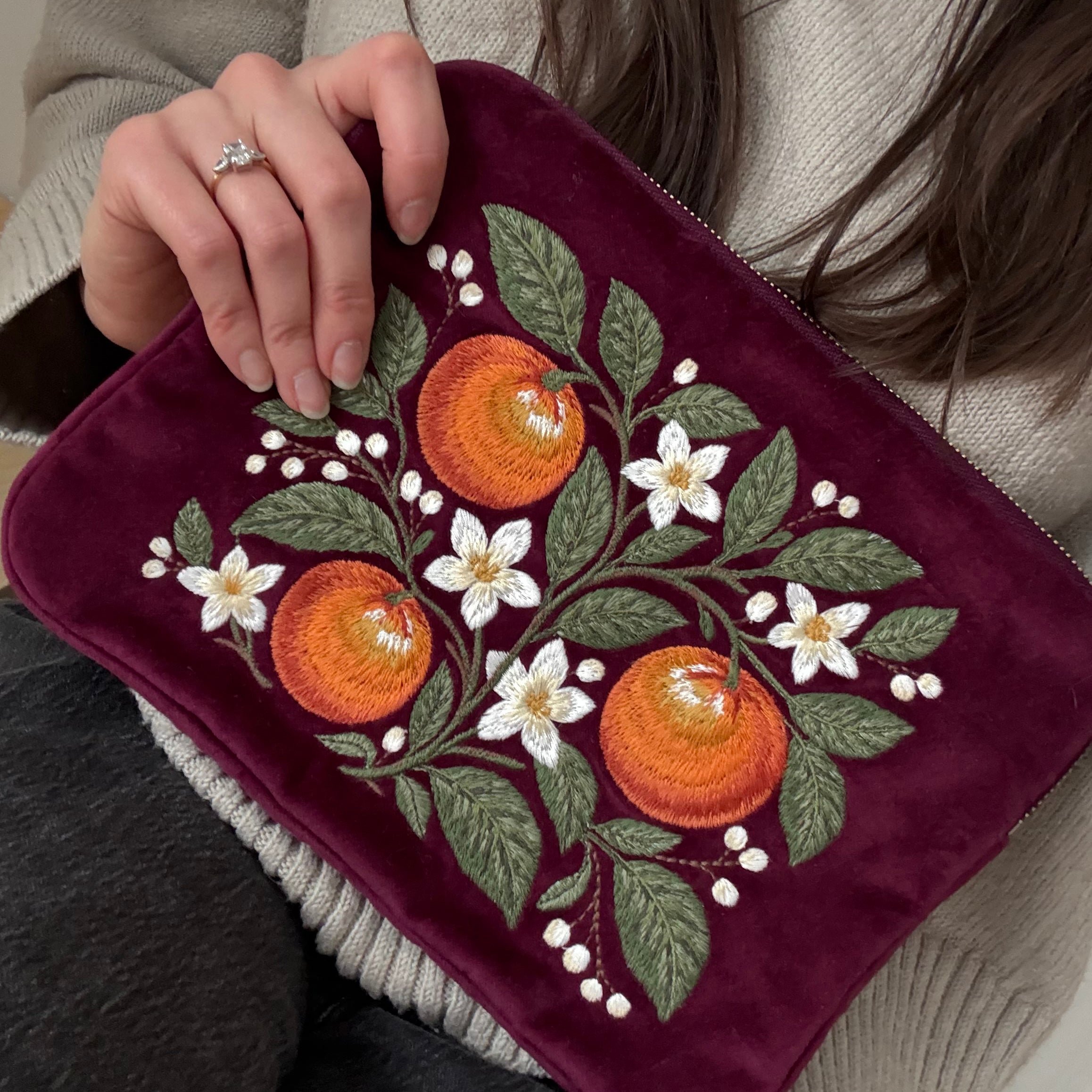 Vitality Embroidered Velvet Everything Pouch