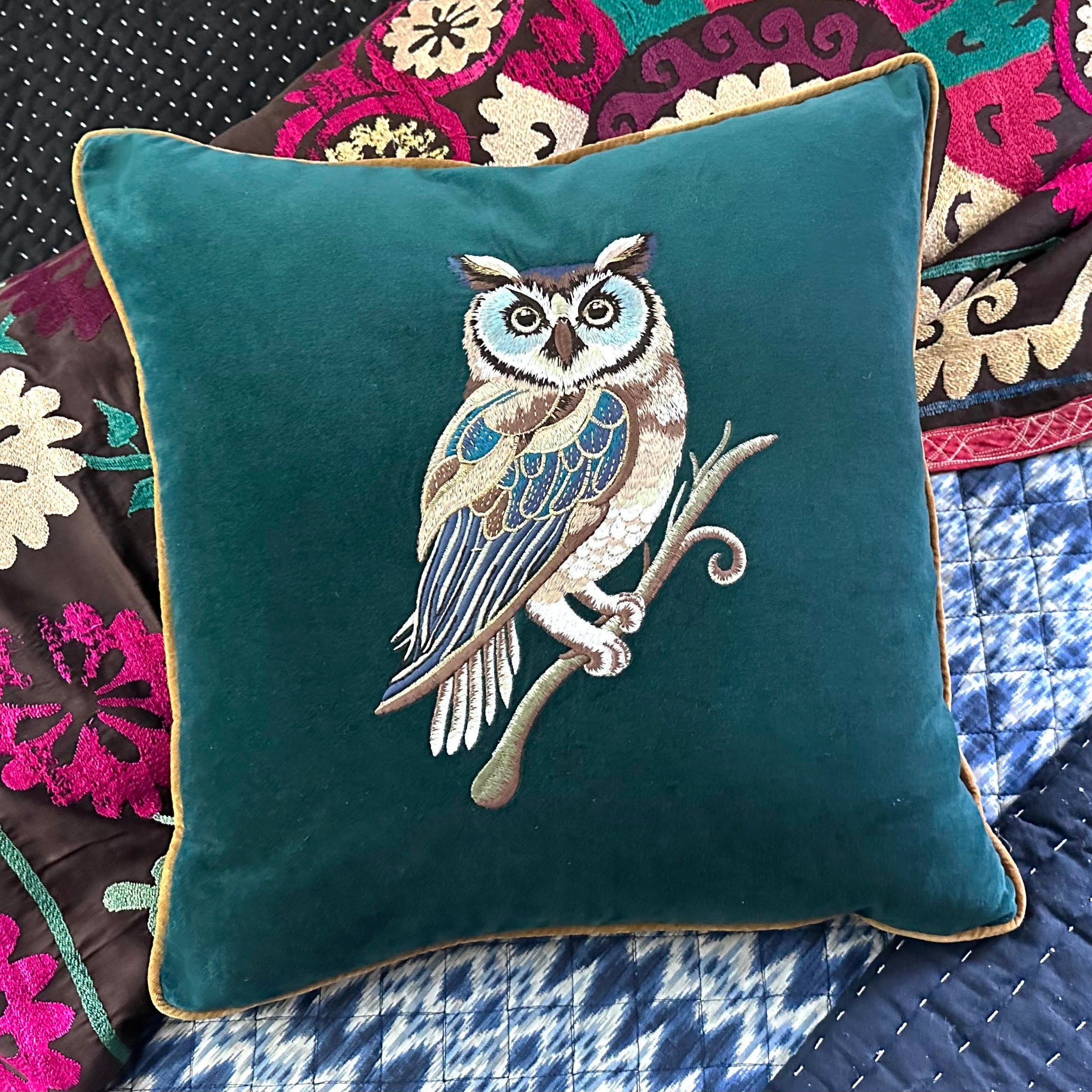 Wisdom Embroidered Velvet Pillow
