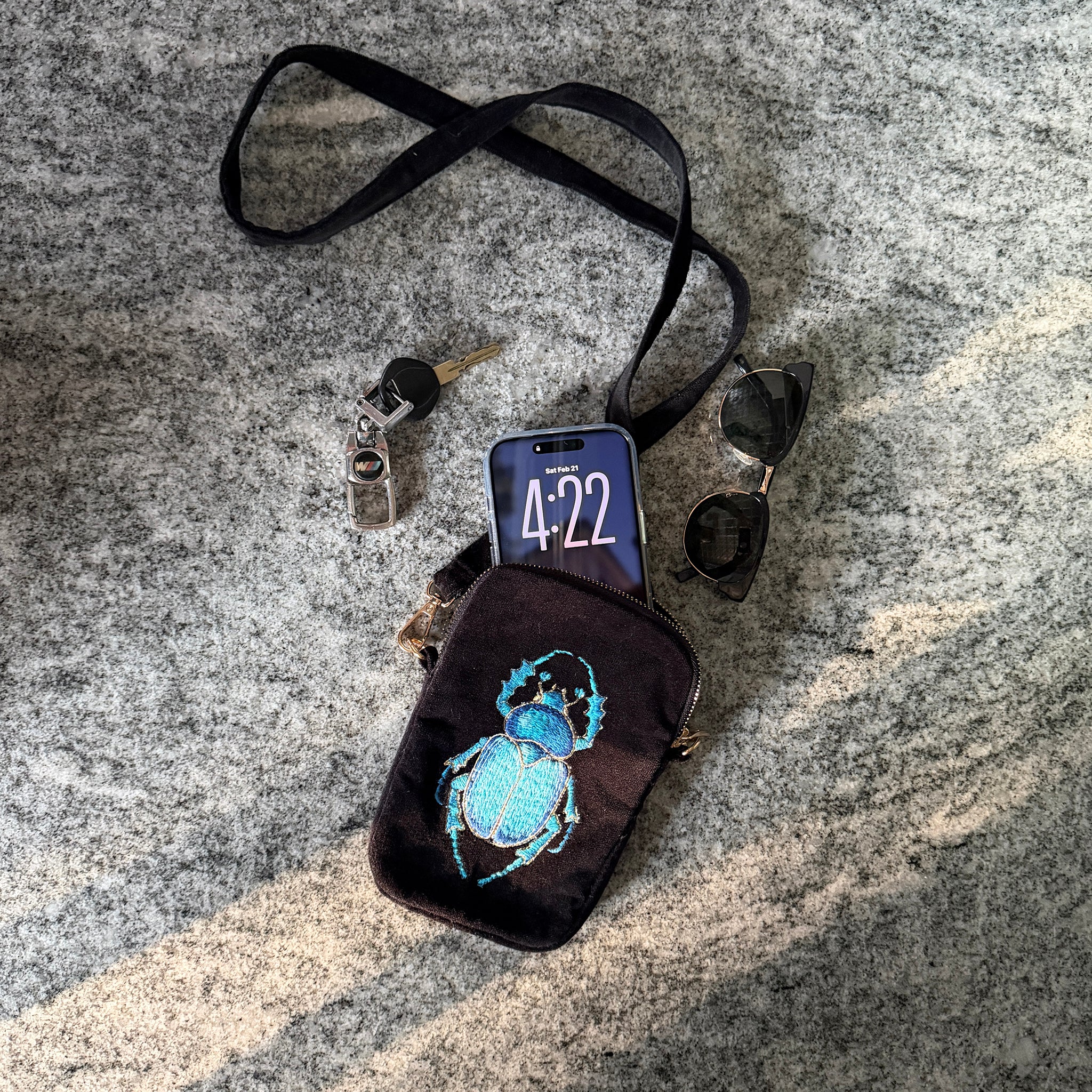 The Guardian Embroidered Velvet Cell & Sunnies Pouch