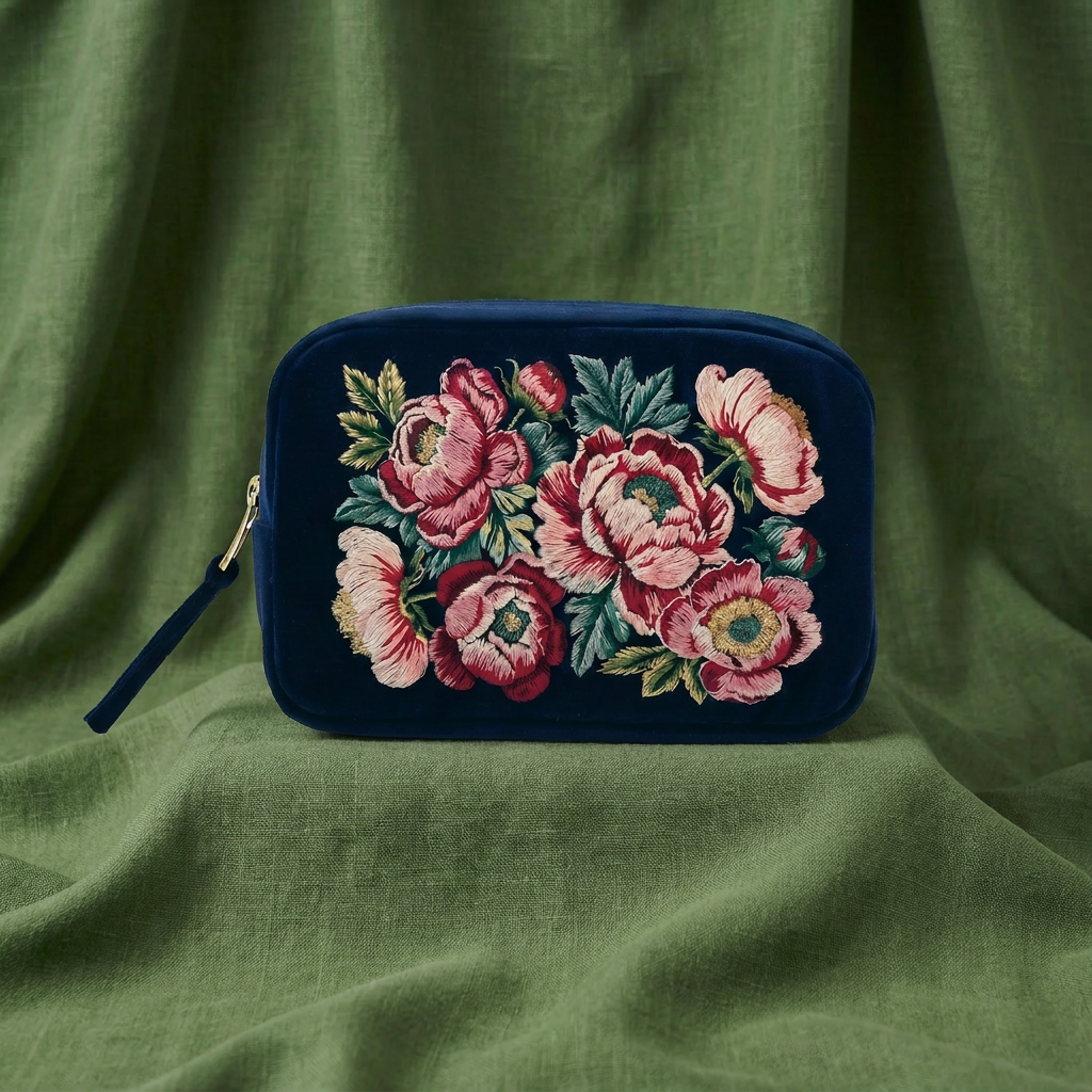 Prosperity Embroidered Velvet Makeup Bag