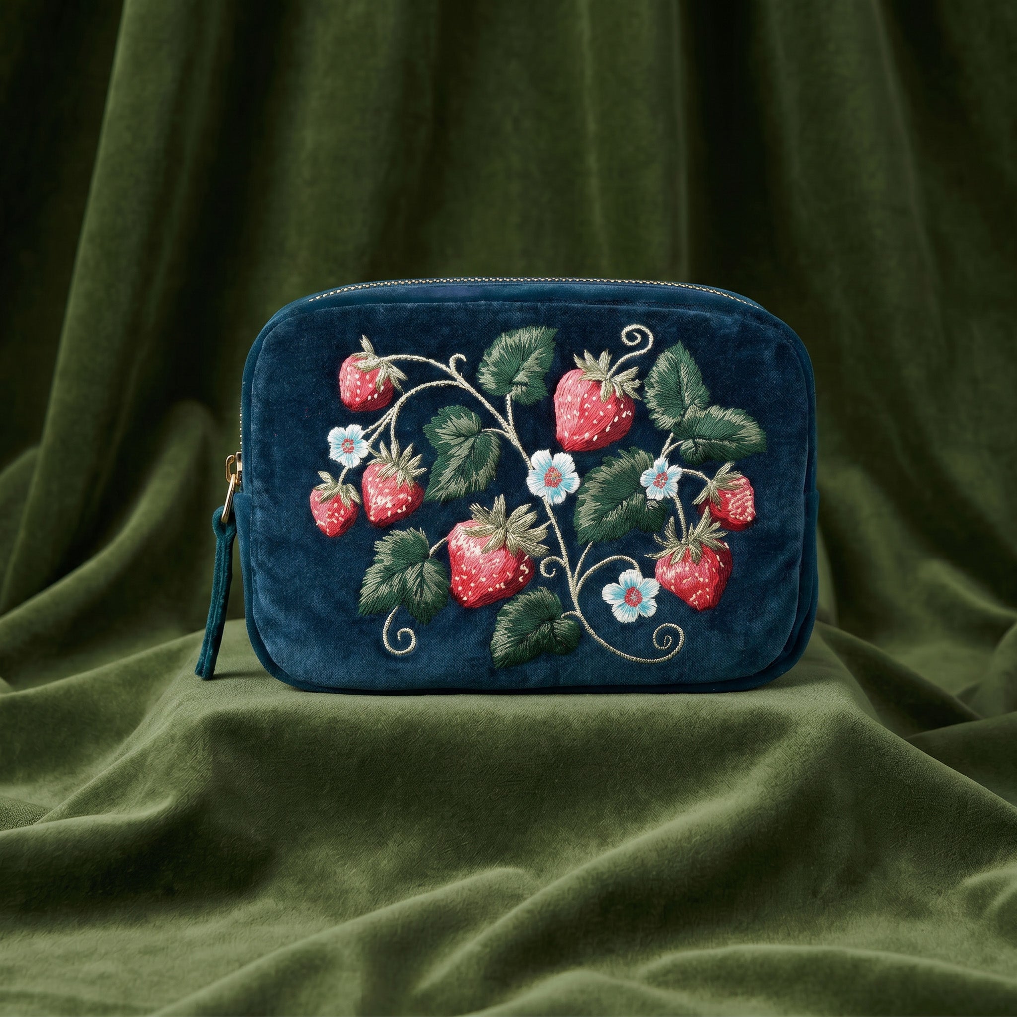Abundance Embroidered Velvet Makeup Bag