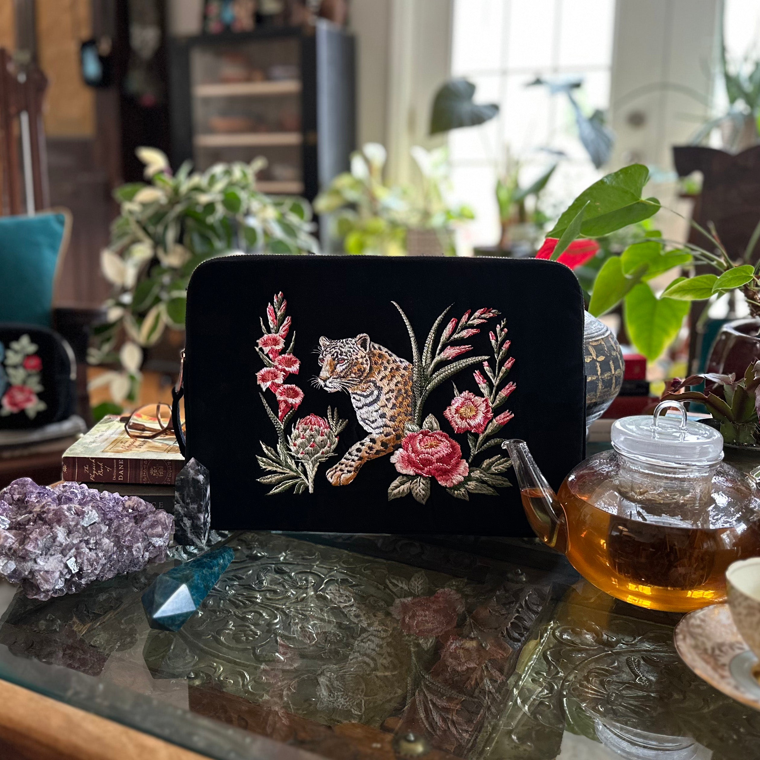 Strength Embroidered Velvet Everything Pouch