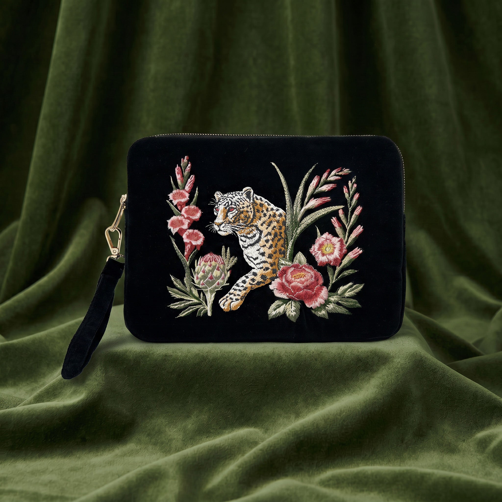Strength Embroidered Velvet Everything Pouch