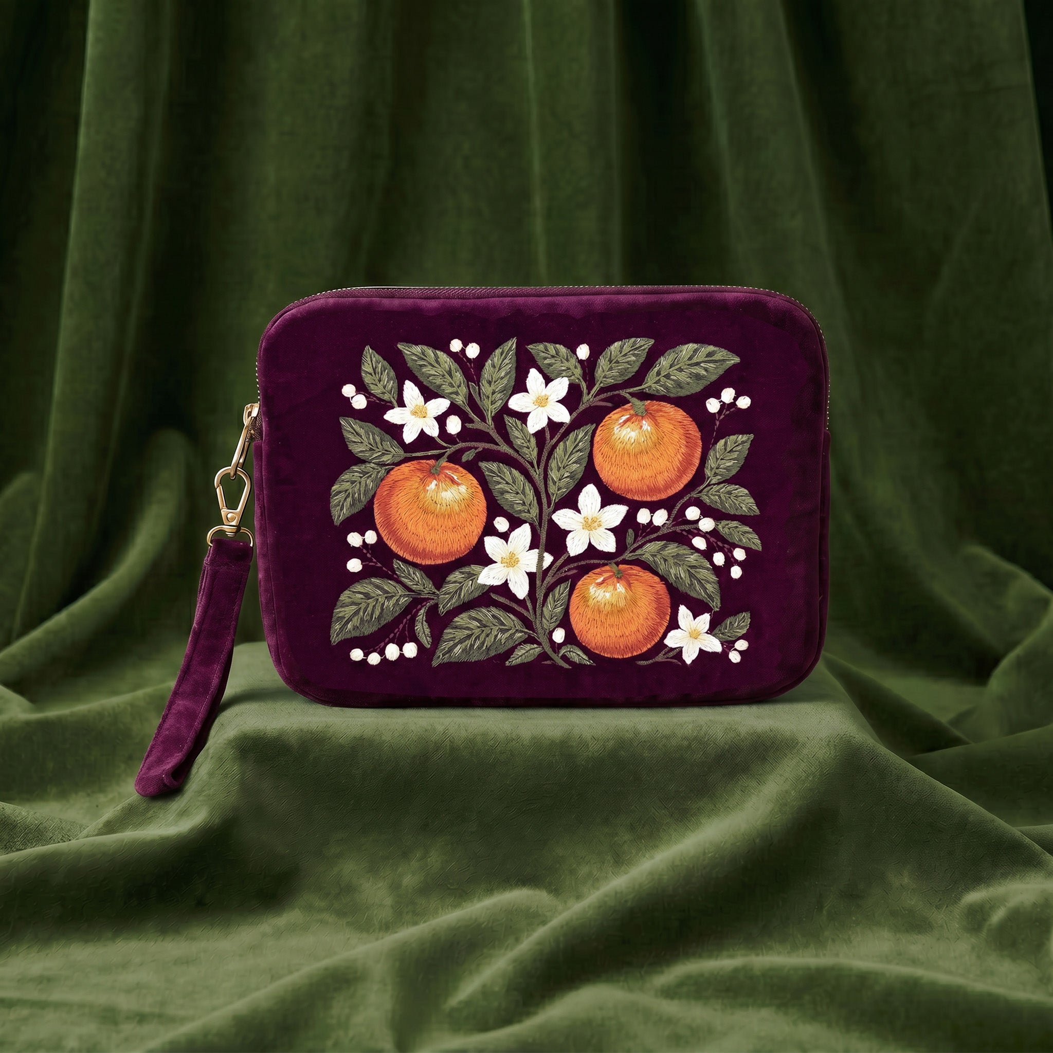 Vitality Embroidered Velvet Everything Pouch