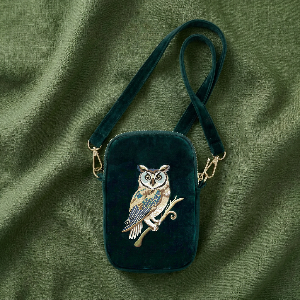 Wisdom Embroidered Velvet Cell & Sunnies Pouch