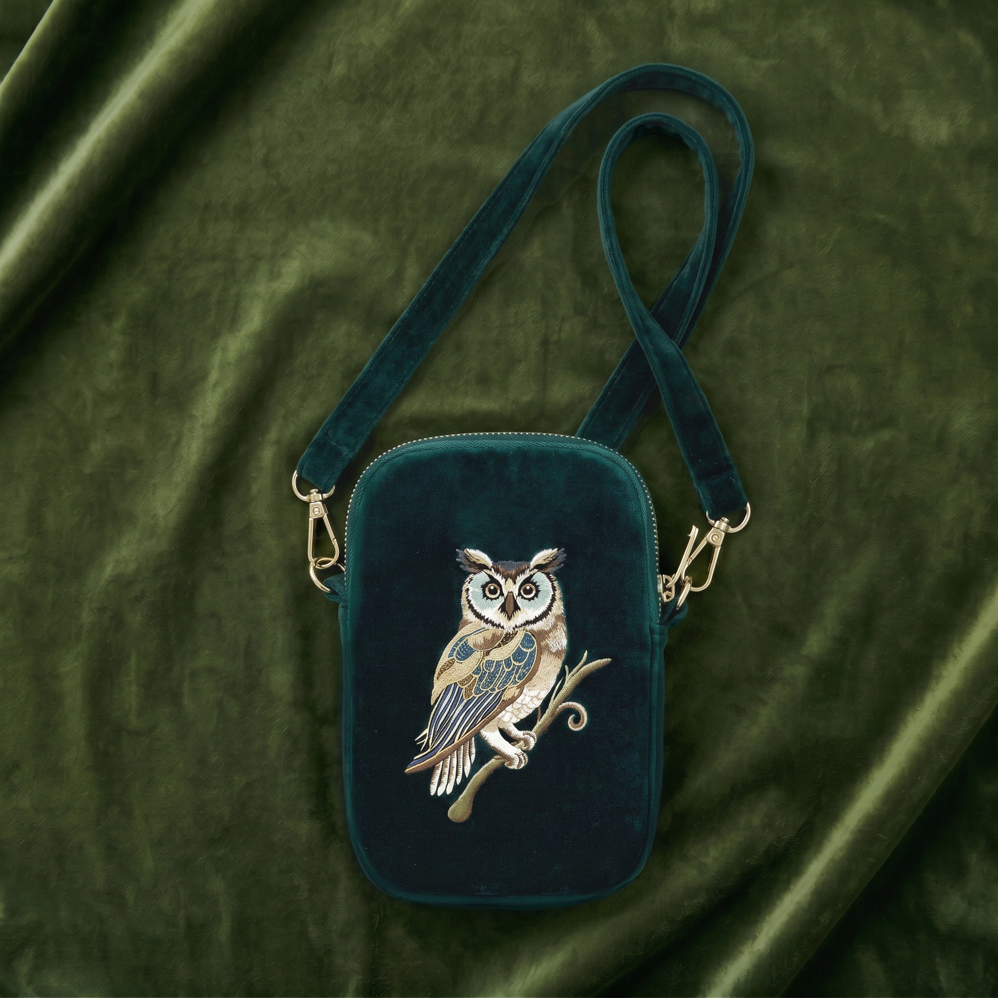 Wisdom Embroidered Velvet Cell & Sunnies Pouch