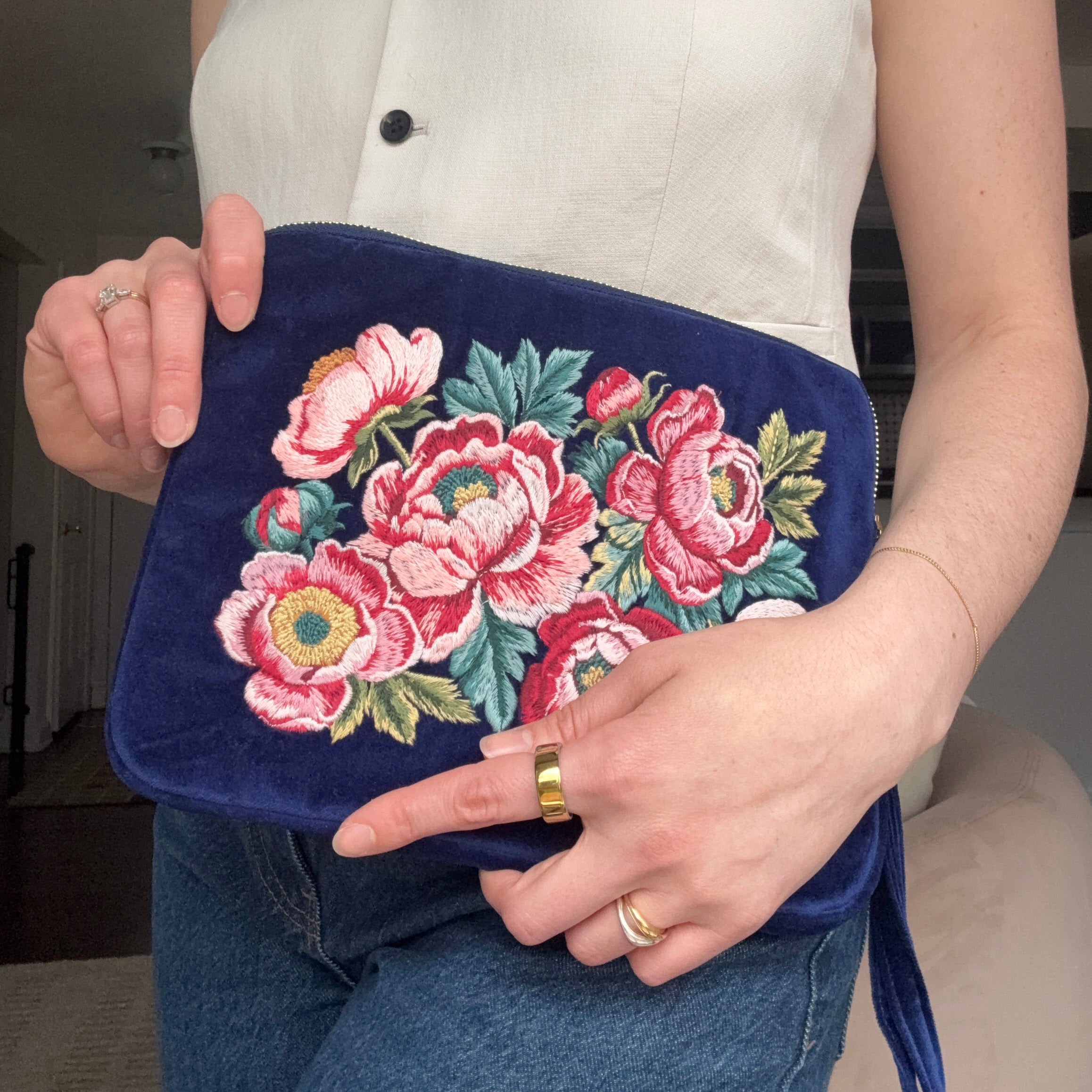 Prosperity Embroidered Velvet Everything Pouch