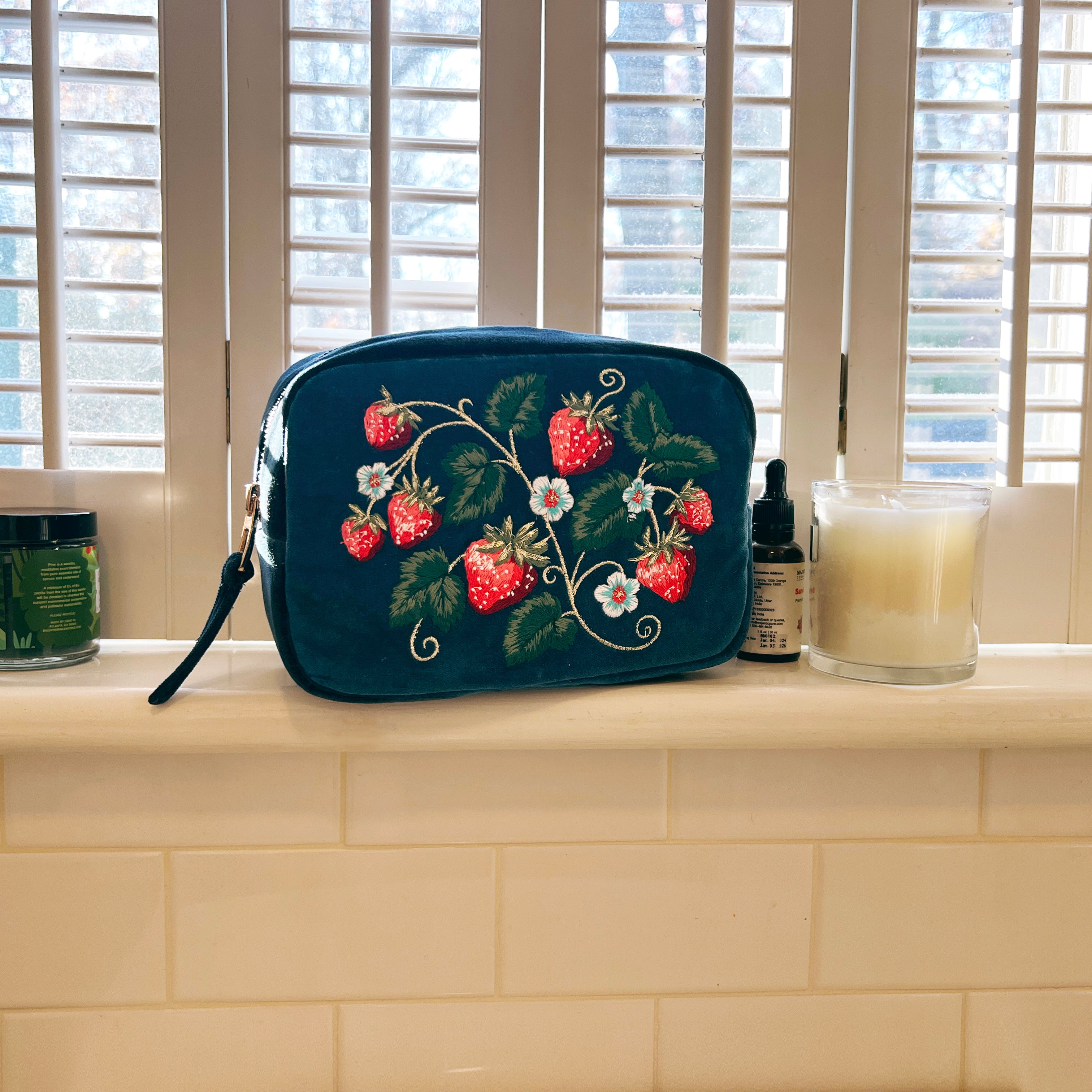 Abundance Embroidered Velvet Makeup Bag